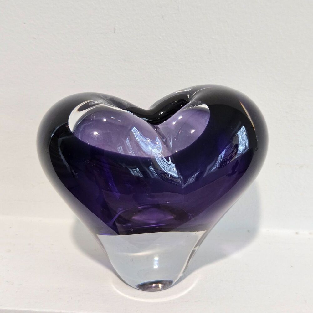 Rosenthal Glass Vase Amethyst Heart Purple +Clear Signed Art 4" Paperweight LOVE